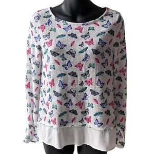 Springfield Butterflies Print Colorful Long Sleeve Knit Top Women’s S